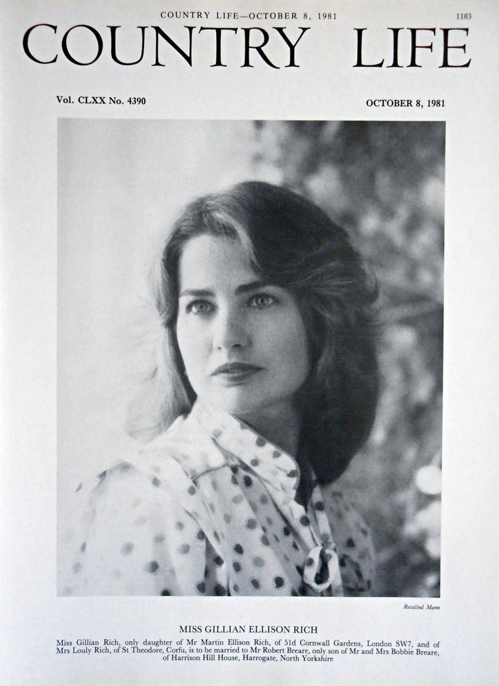 Miss Gillian Rich Country Life Magazine Portrait October 8, 1981 Vol. CLXX No. 4390