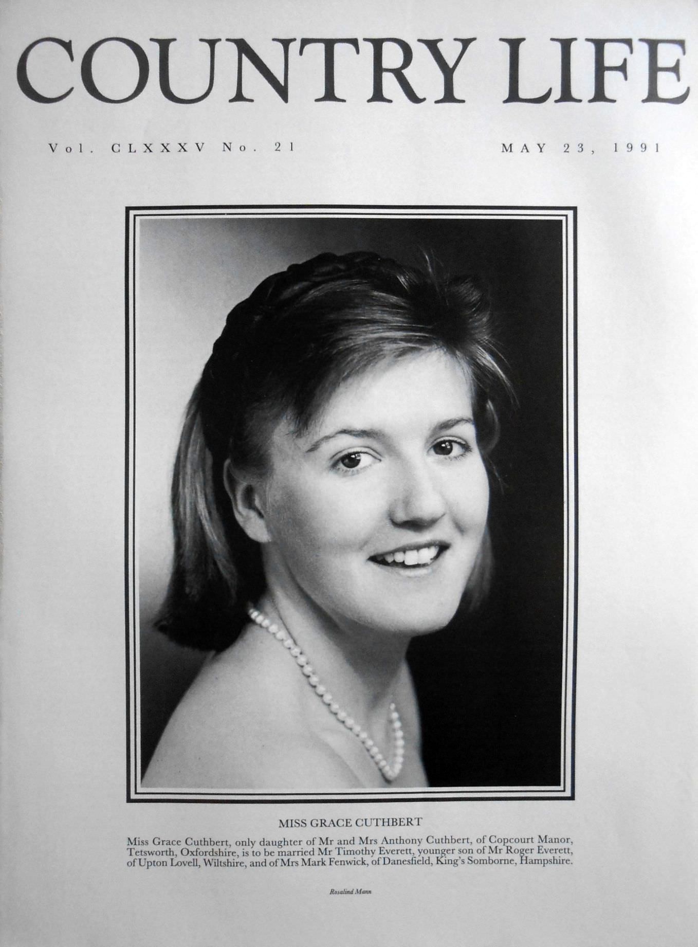 Miss Grace Cuthbert Country Life Magazine Portrait May 23, 1991 Vol. CLXXXV No. 21