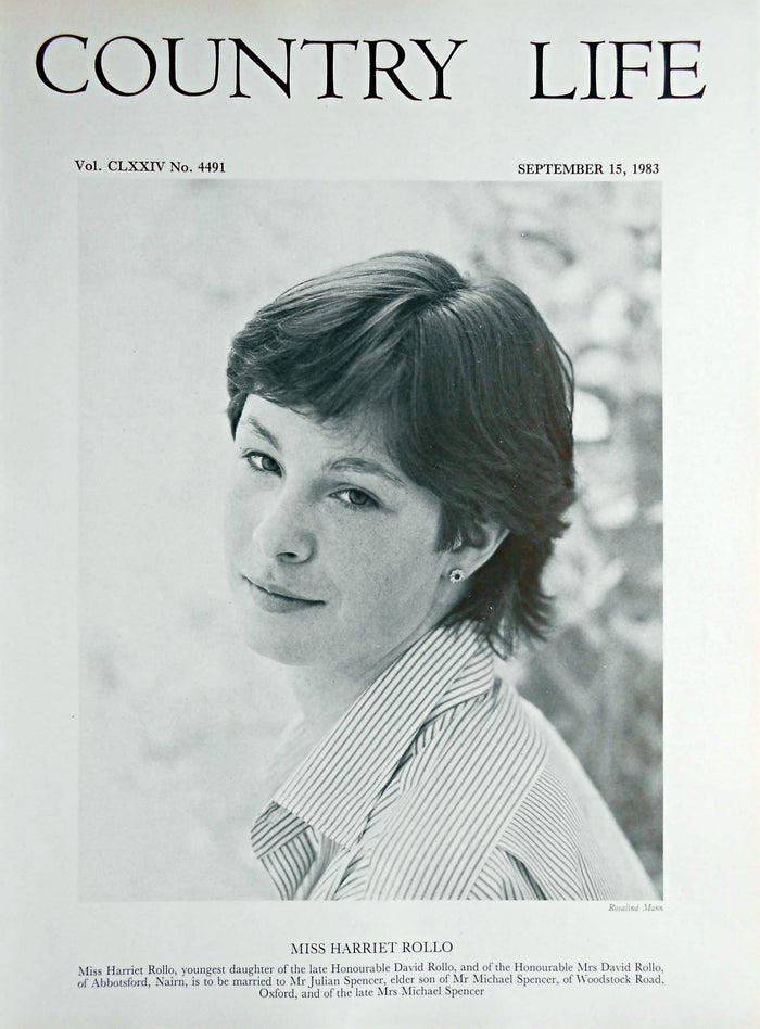 Miss Harriet Rollo Country Life Magazine Portrait September 15, 1983 Vol. CLXXIV No. 4491