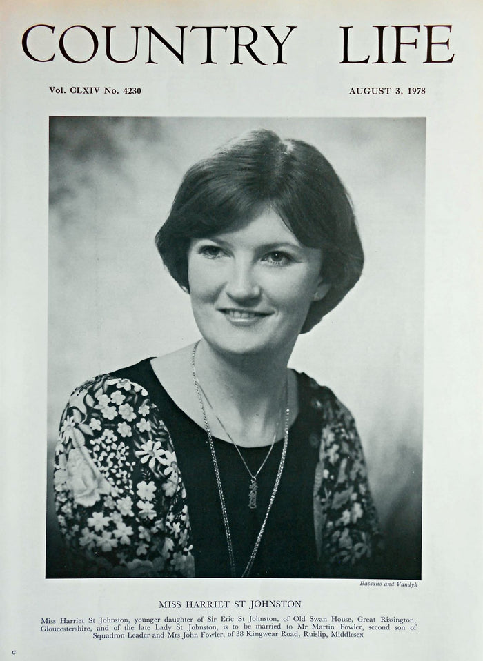 Miss Harriet St Johnston Country Life Magazine Portrait August 3, 1978 Vol. CLXIV No. 4230