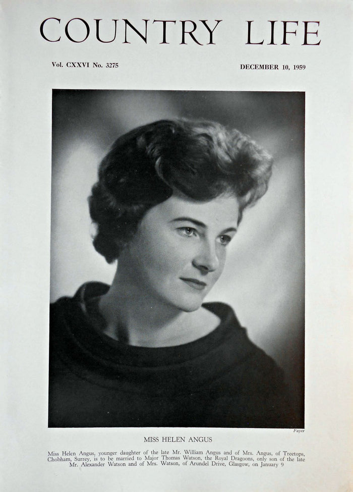 Miss Helen Angus Country Life Magazine Portrait December 10, 1959 Vol. CXXVI No. 3275