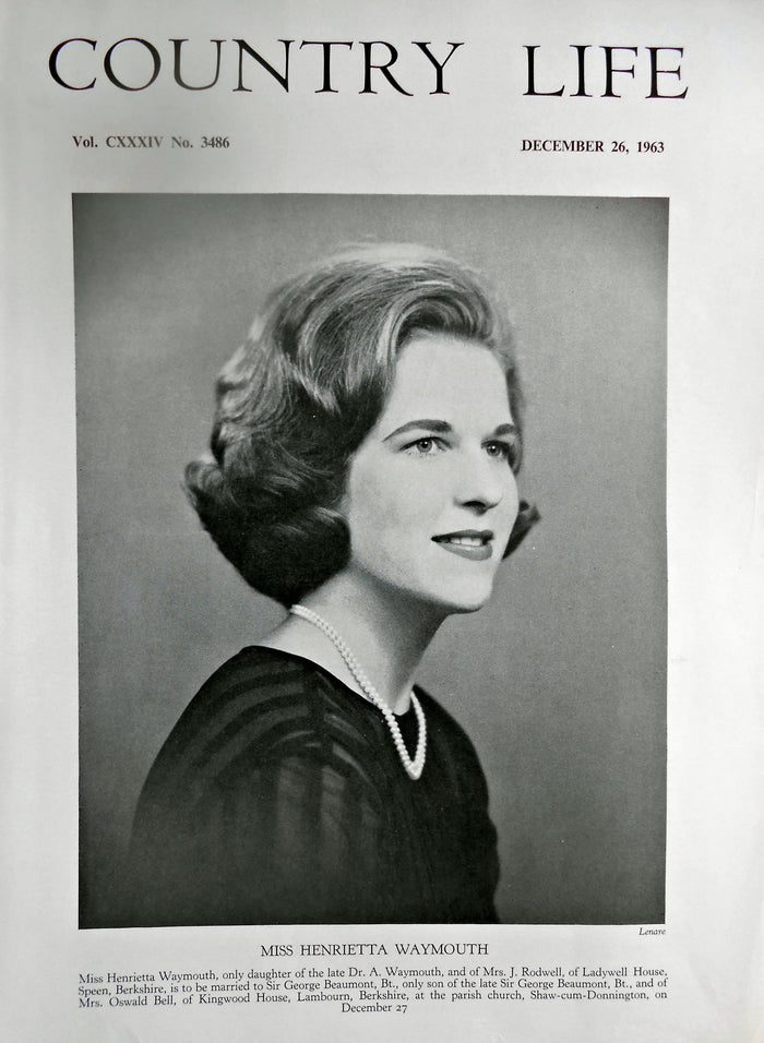 Miss Henrietta Waymouth Country Life Magazine Portrait December 26, 1963 Vol. CXXXIV No. 3486