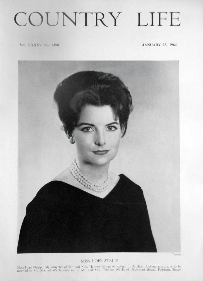 Miss Hope Stripp Country Life Magazine Portrait January 23, 1964 Vol. CXXXV No. 3490
