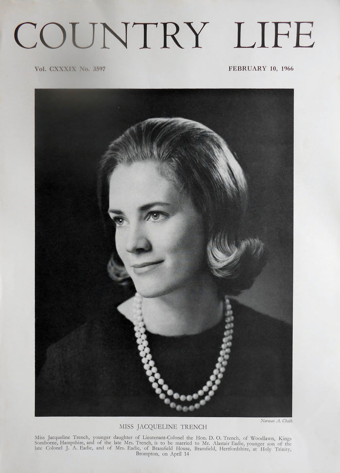 Miss Jacqueline Trench Country Life Magazine Portrait February 10, 1966 Vol. CXXXIX No. 3597