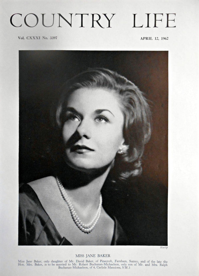 Miss Jane Baker Country Life Magazine Portrait April 12, 1962 Vol. CXXXI No. 3397