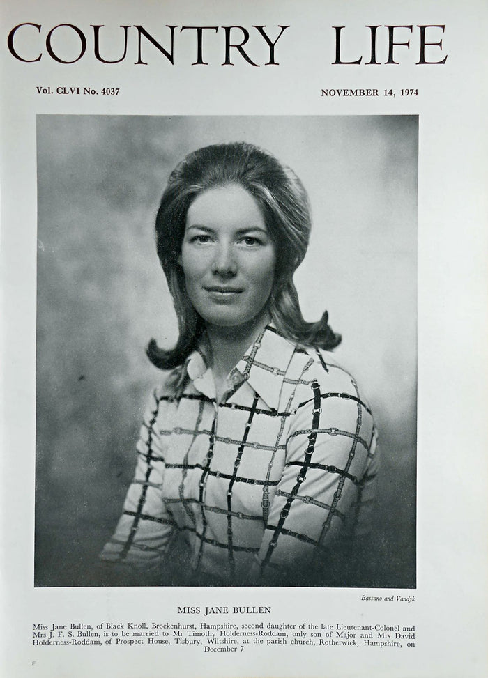 Miss Jane Bullen Country Life Magazine Portrait November 14, 1974 Vol. CLVI No. 4037