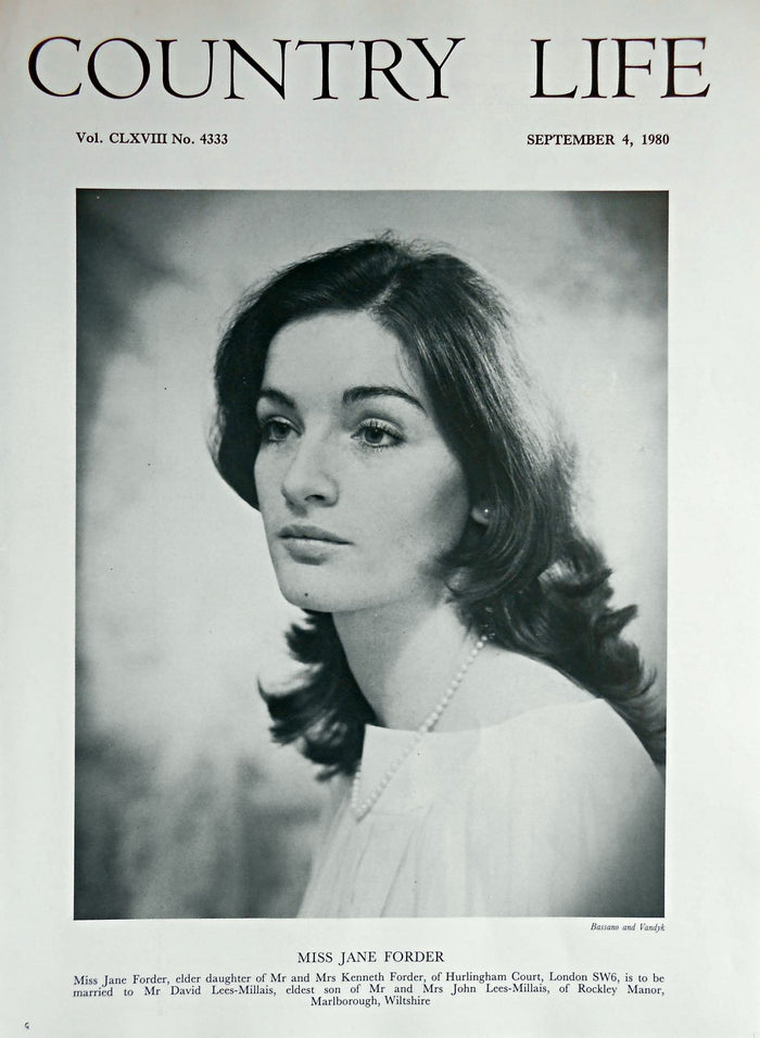 Miss Jane Forder Country Life Magazine Portrait September 4, 1980 Vol. CLXVIII No. 4333