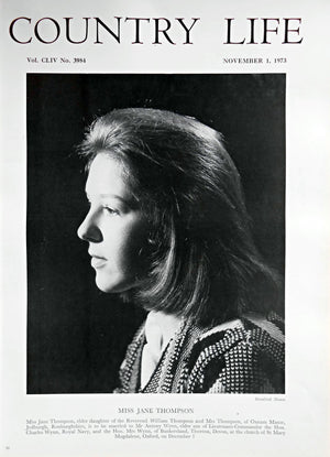 Miss Jane Thompson Country Life Magazine Portrait November 1, 1973 Vol. CLIV No. 3984