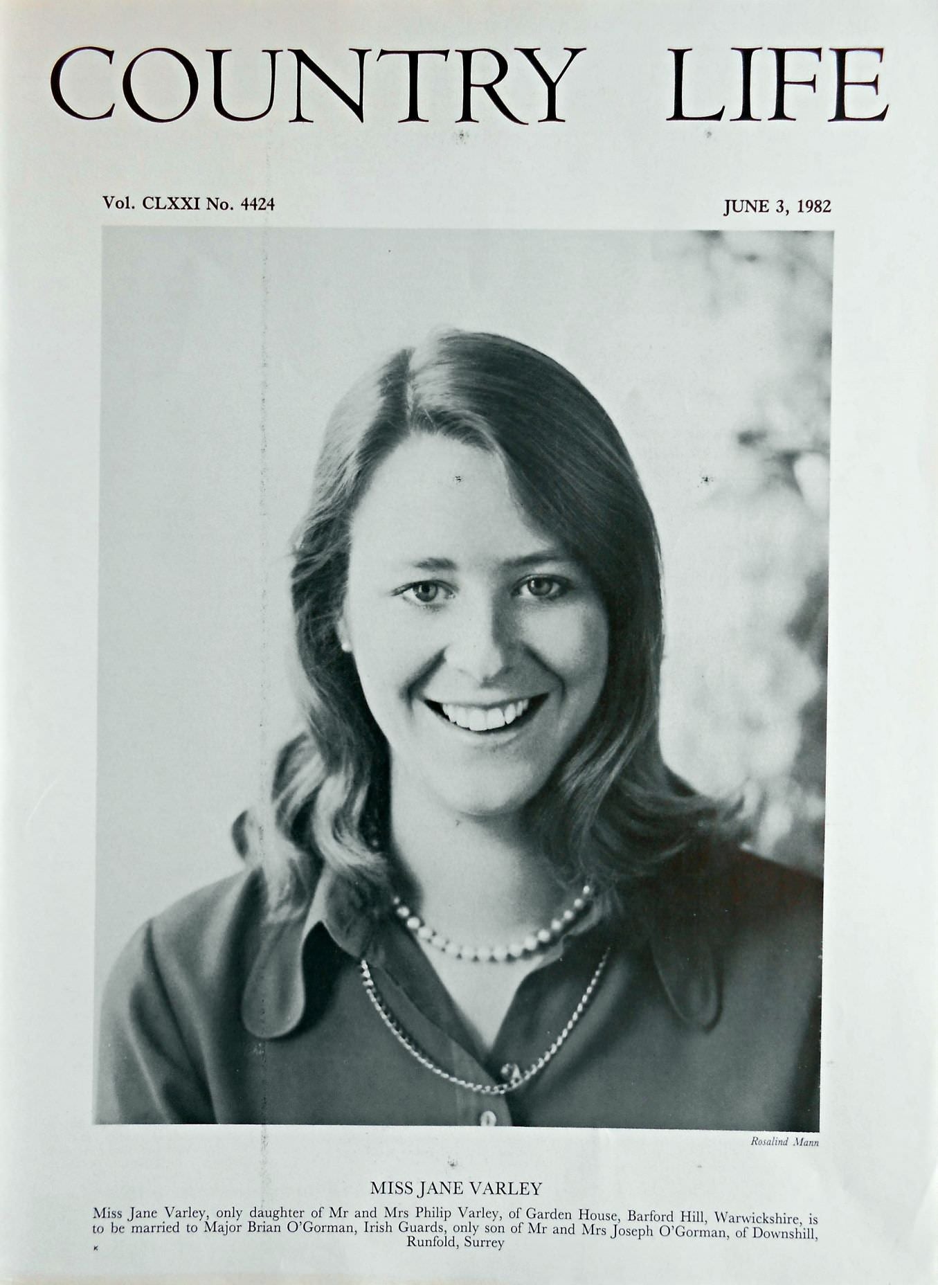 Miss Jane Varley Country Life Magazine Portrait June 3, 1982 Vol. CLXXI No. 4424 - Copy