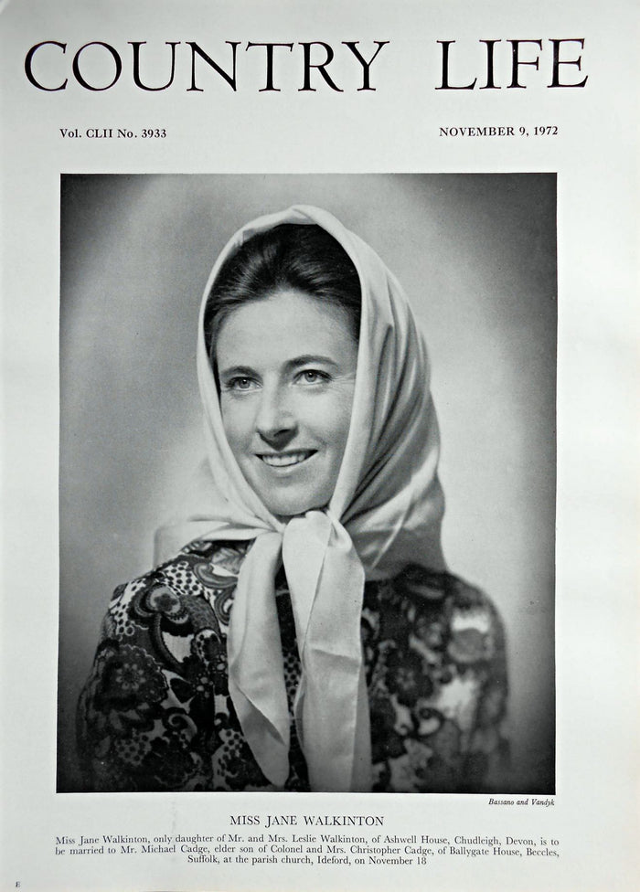 Miss Jane Walkinton Country Life Magazine Portrait November 9, 1972 Vol. CLII No. 3933