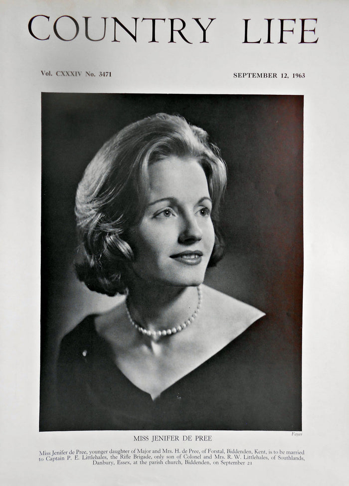 Miss Jenifer de Pree Country Life Magazine Portrait September 12, 1963 Vol. CXXXIV No. 3471