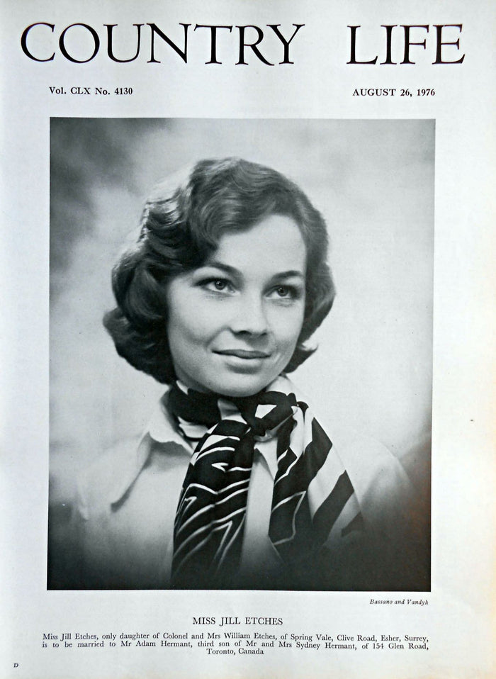 Miss Jill Etches Country Life Magazine Portrait August 26, 1976 Vol. CLX No. 4130