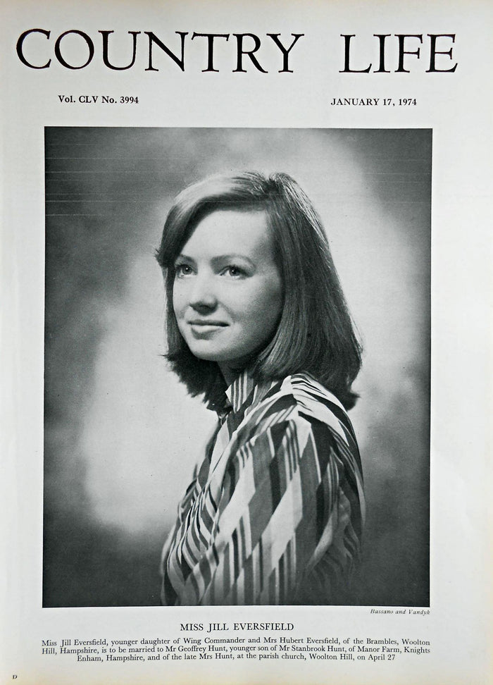 Miss Jill Eversfield Country Life Magazine Portrait January 17, 1974 Vol. CLV No. 3994