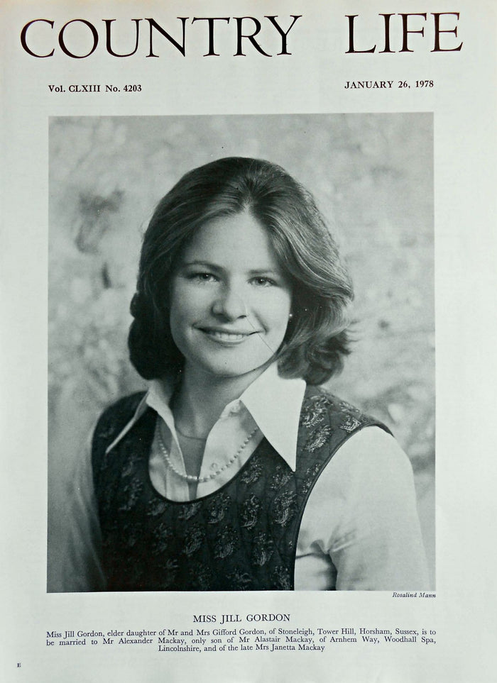 Miss Jill Gordon Country Life Magazine Portrait January 26, 1978 Vol. CLXIII No. 4203