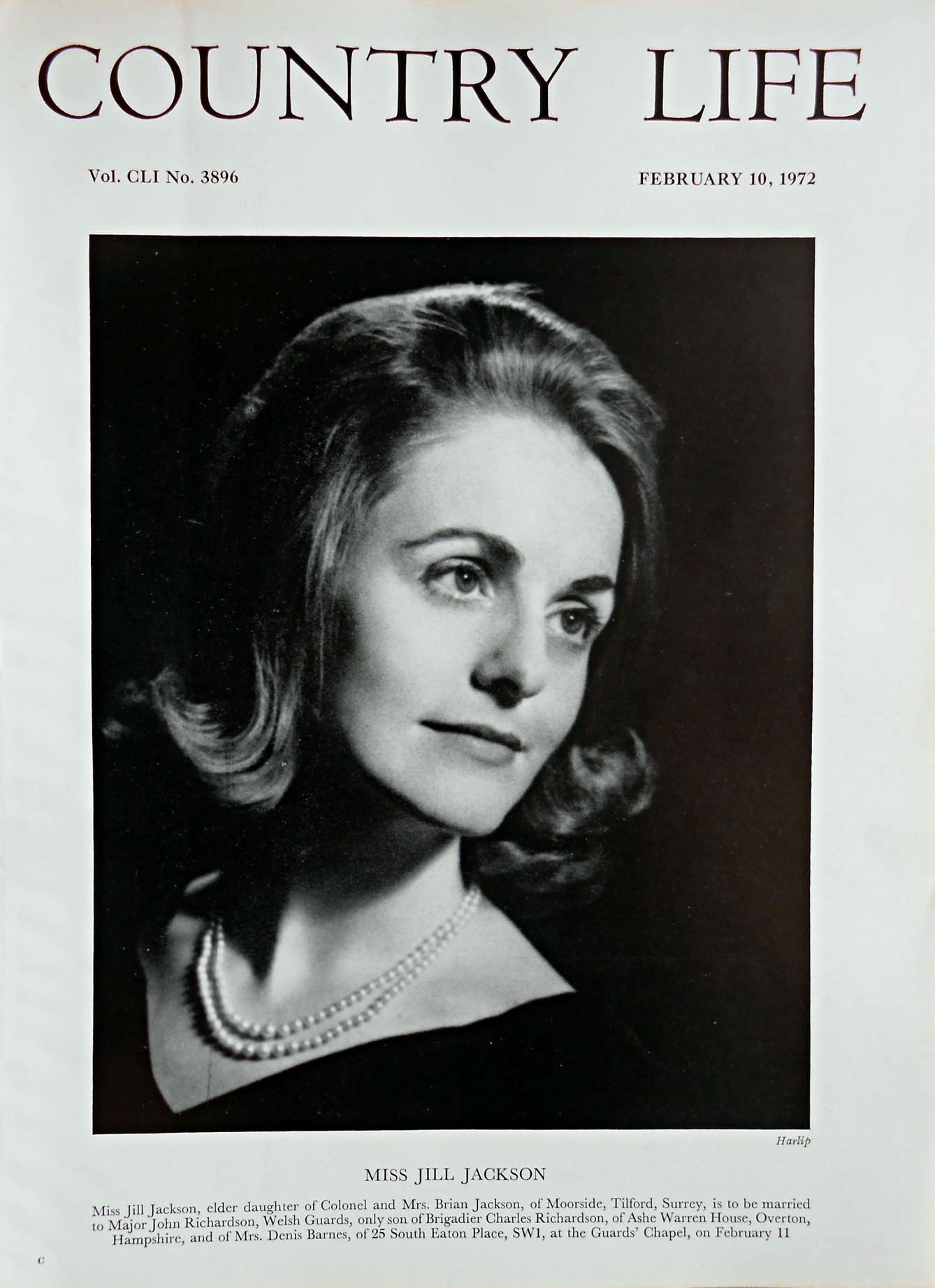 Miss Jill Jackson Country Life Magazine Portrait February 10, 1972 Vol. CLI No. 3896 - Copy