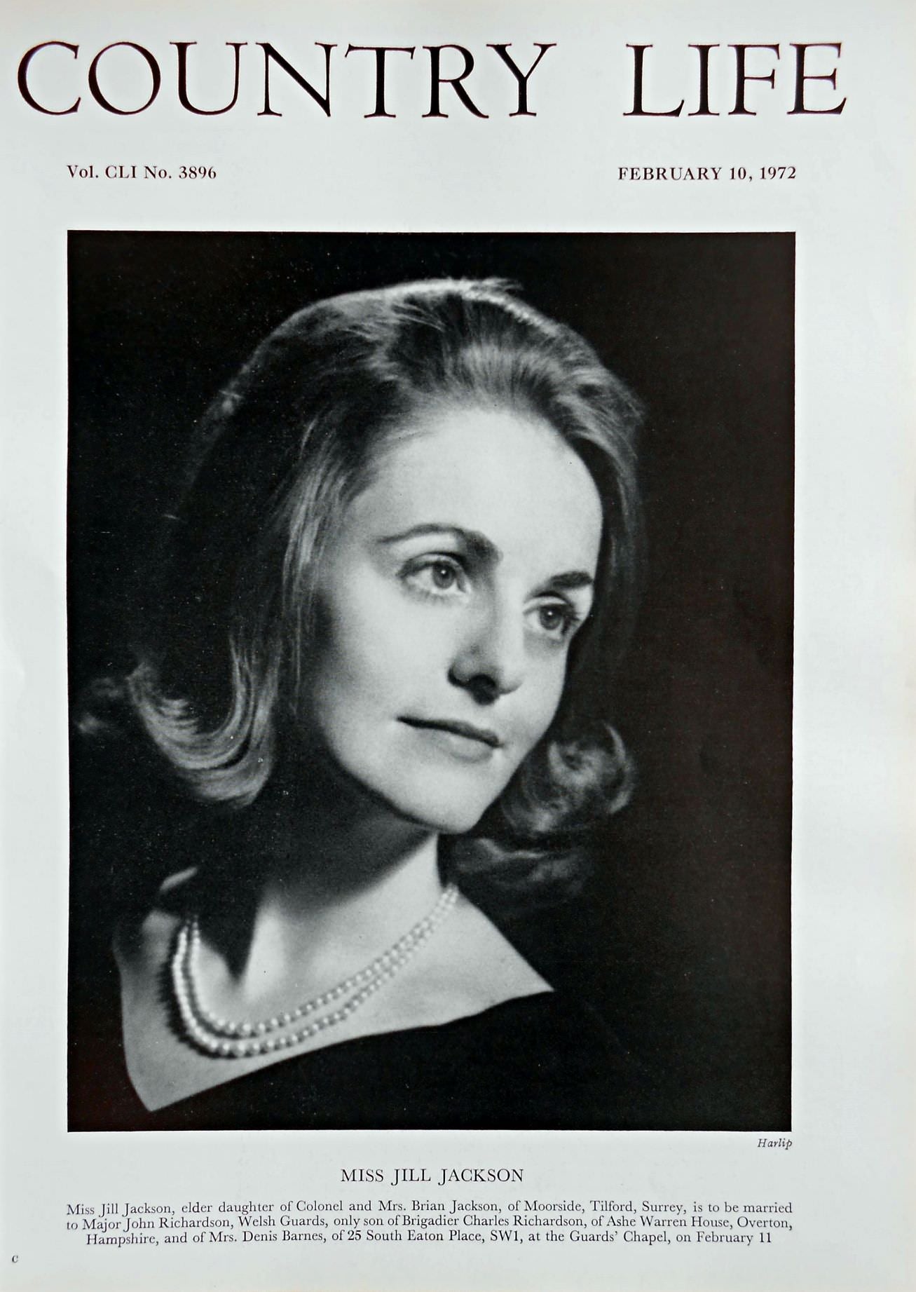 Miss Jill Jackson Country Life Magazine Portrait February 10, 1972 Vol. CLI No. 3896