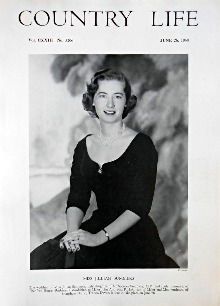 Miss Jillian Summers Country Life Magazine Portrait June 26, 1958 Vol. CXXIII No. 3206