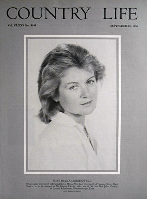 Miss Joanna Greenwell Country Life Magazine Portrait September 18, 1986 Vol. CLXXX No. 4648