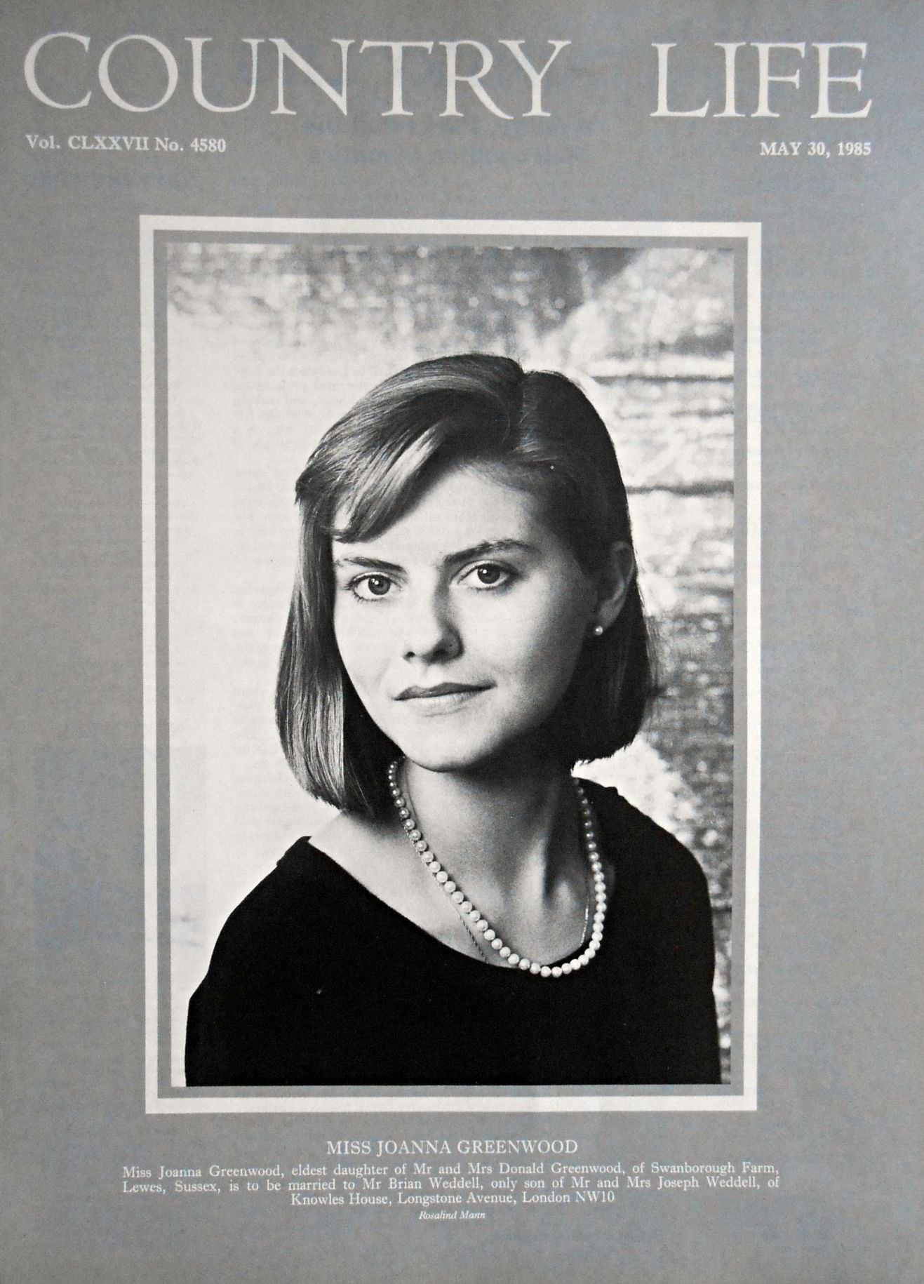 Miss Joanna Greenwood Country Life Magazine Portrait May 30, 1985 Vol. CLXXVII No. 4580