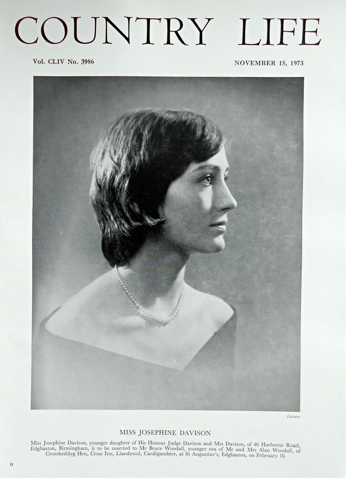 Miss Josephine Davison Country Life Magazine Portrait November 15, 1973 Vol. CLIV No. 3986