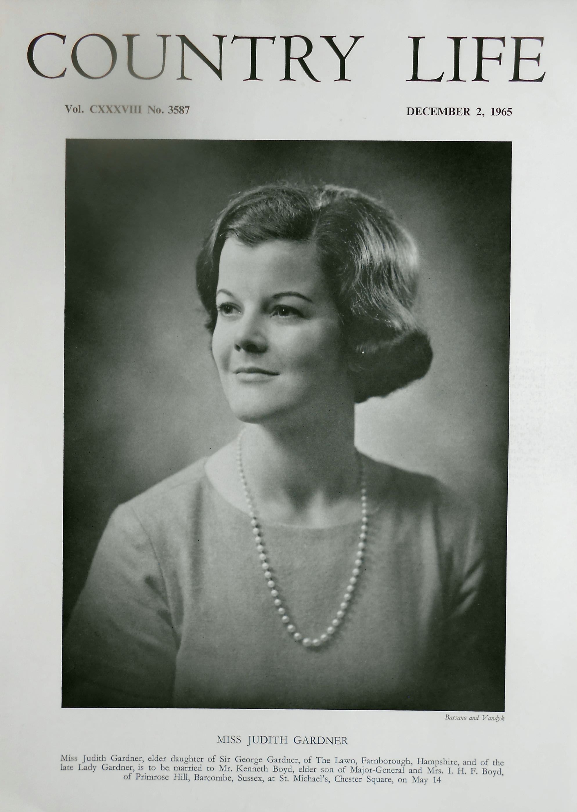 Miss Judith Gardner Country Life Magazine Portrait December 2, 1966 Vol. CXXXVIII No. 3587