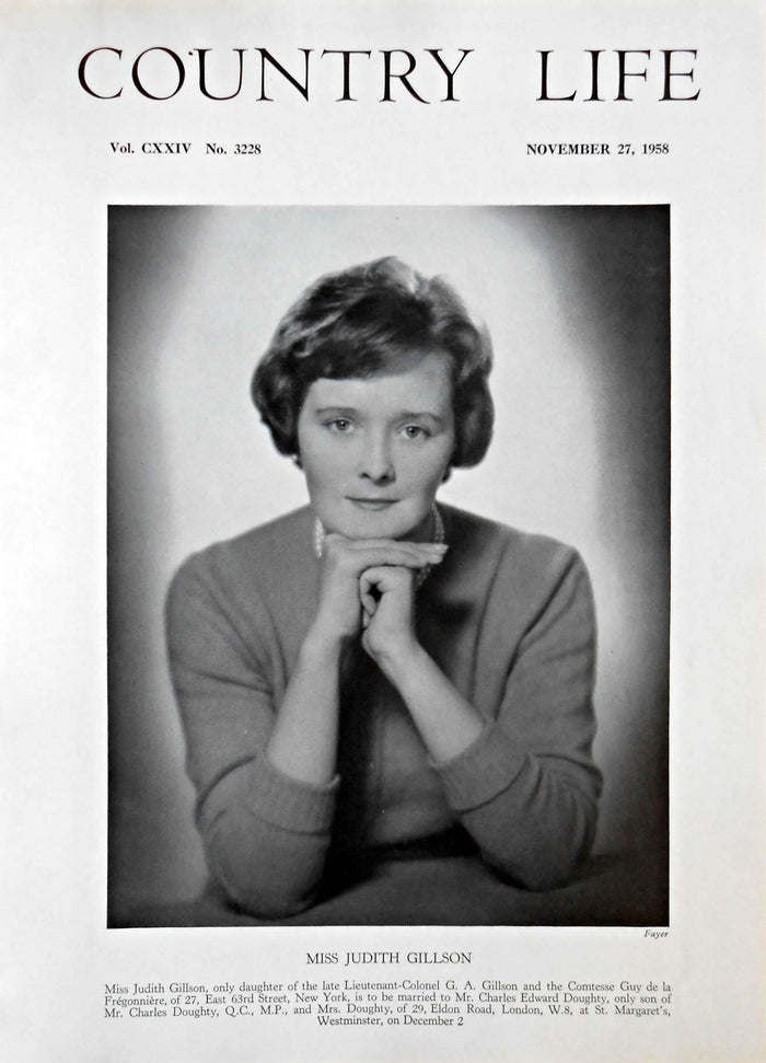 Miss Judith Gillson Country Life Magazine Portrait November 27, 1958 Vol. CXXIV No. 3228