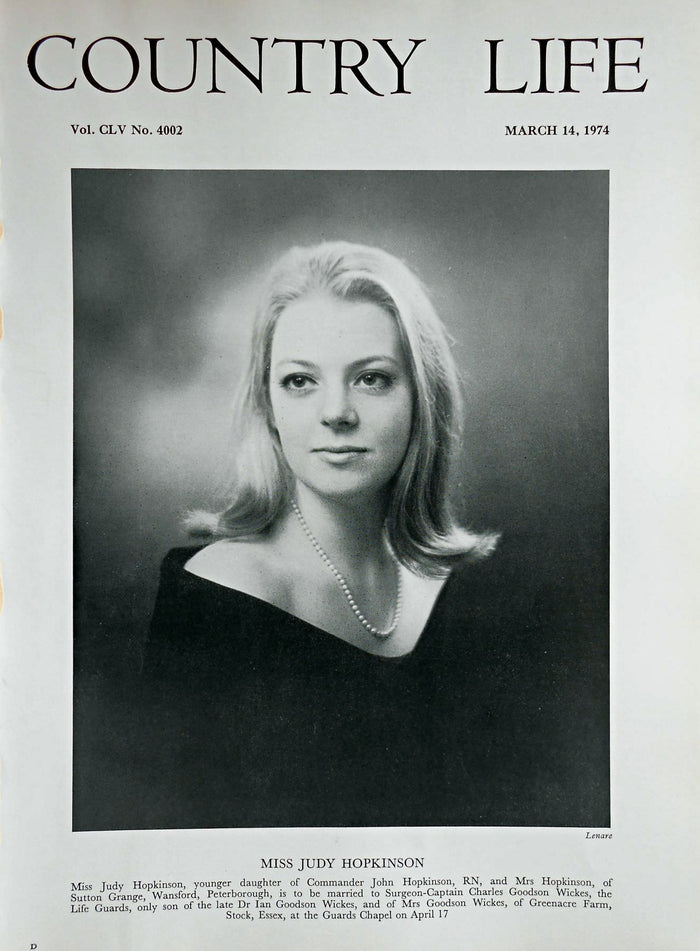 Miss Judy Hopkinson Country Life Magazine Portrait March 7, 1974 Vol. CLV No. 4001