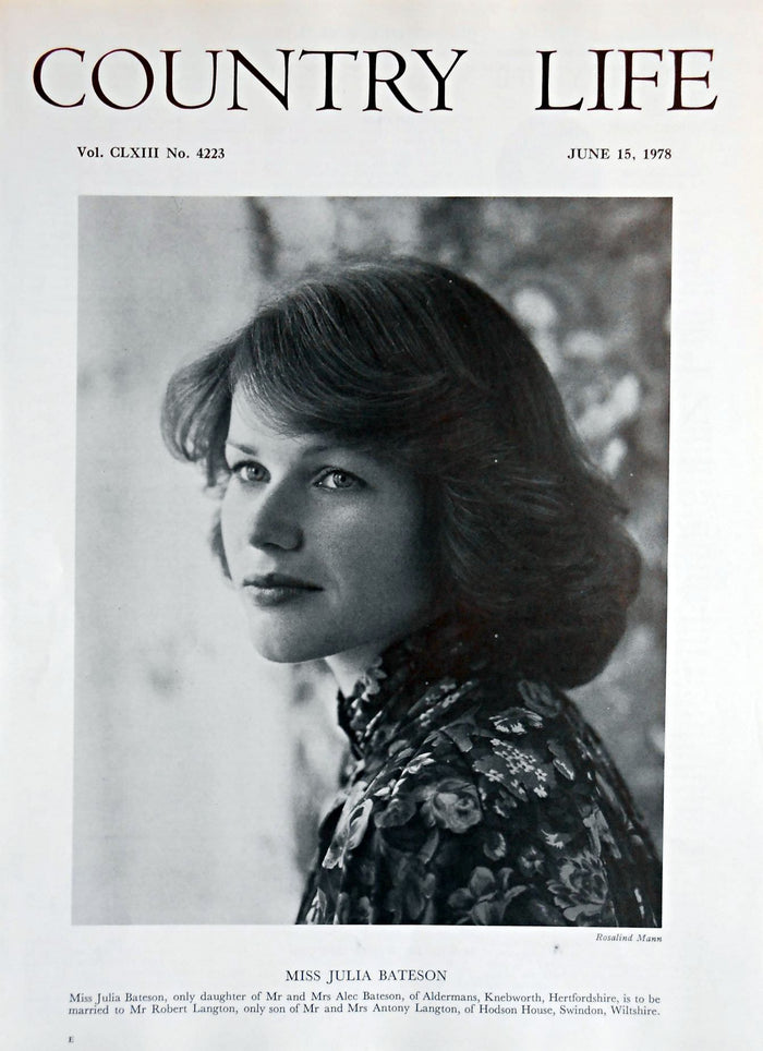 Miss Julia Bateson Country Life Magazine Portrait June 15, 1978 Vol. CLXIII No. 4223