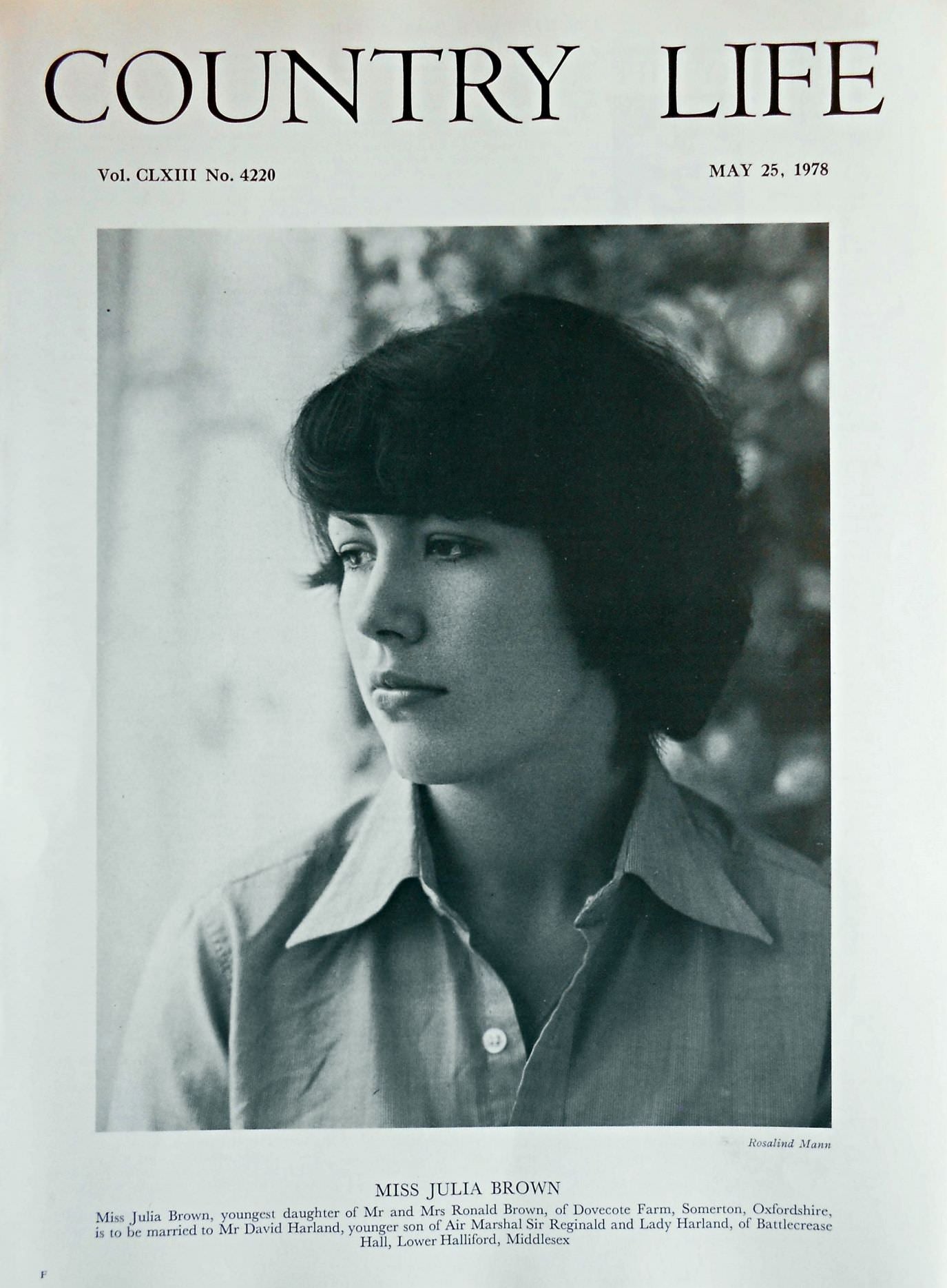 Miss Julia Brown Country Life Magazine Portrait May 25, 1978 Vol. CLXIII No. 4220