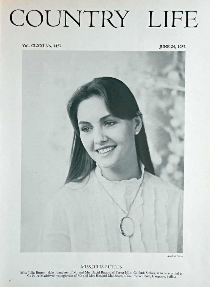 Miss Julia Button Country Life Magazine Portrait June 24, 1982 Vol. CLXXI No. 4427