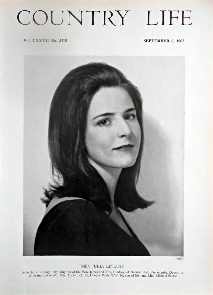 Miss Julia Lindsay Country Life Magazine Portrait September 6, 1962 Vol. CXXXII No. 3418