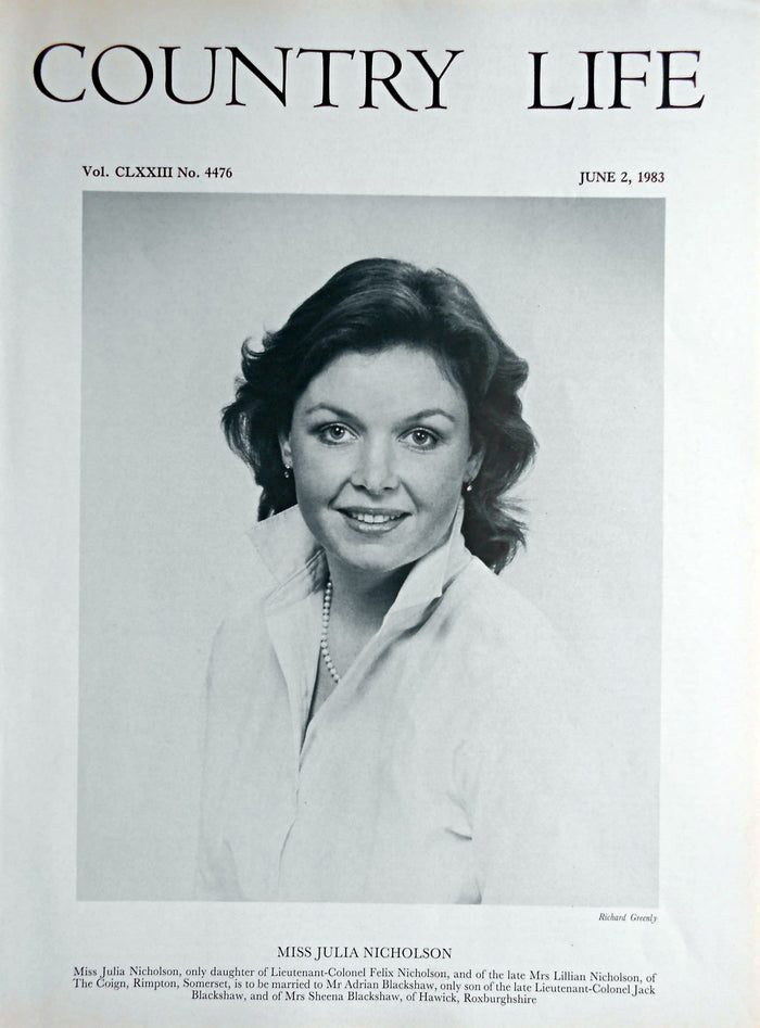 Miss Julia Nicholson Country Life Magazine Portrait June 2, 1983 Vol. CLXXIII No. 4476
