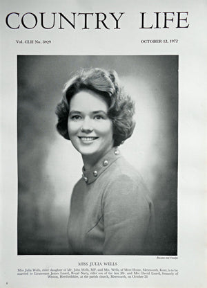 Miss Julia Wells Country Life Magazine Portrait October 12, 1972 Vol. CLII No. 3929