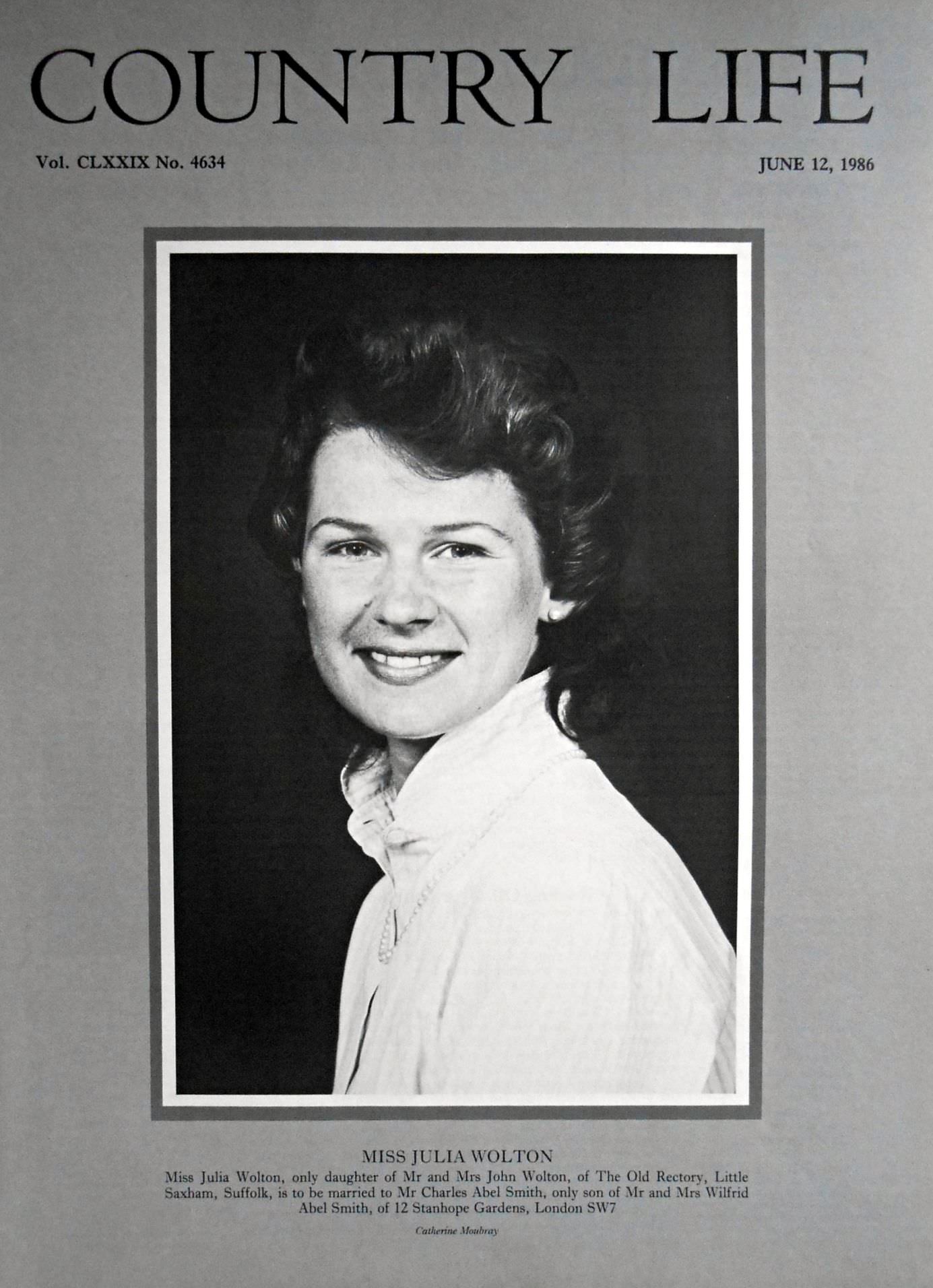 Miss Julia Wolton Country Life Magazine Portrait June 12, 1986 Vol. CLXXIX No. 4634 - Copy
