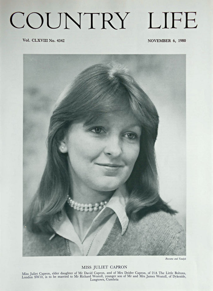 Miss Juliet Capron Country Life Magazine Portrait November 6, 1980 Vol. CLXVIII No. 4342
