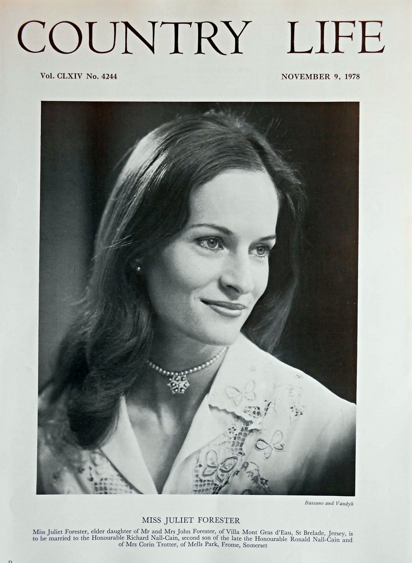 Miss Juliet Forester Country Life Magazine Portrait November 9, 1978 Vol. CLXIV No. 4244