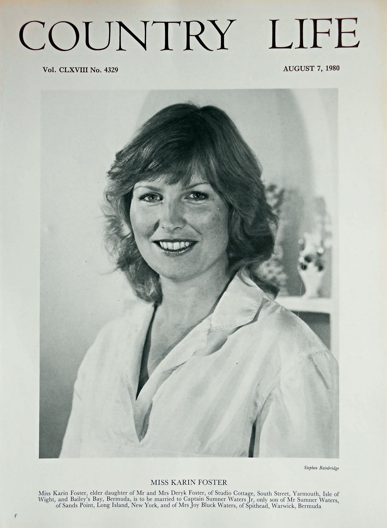 Miss Karin Foster Country Life Magazine Portrait August 7, 1980 Vol. CLXVIII No. 4329