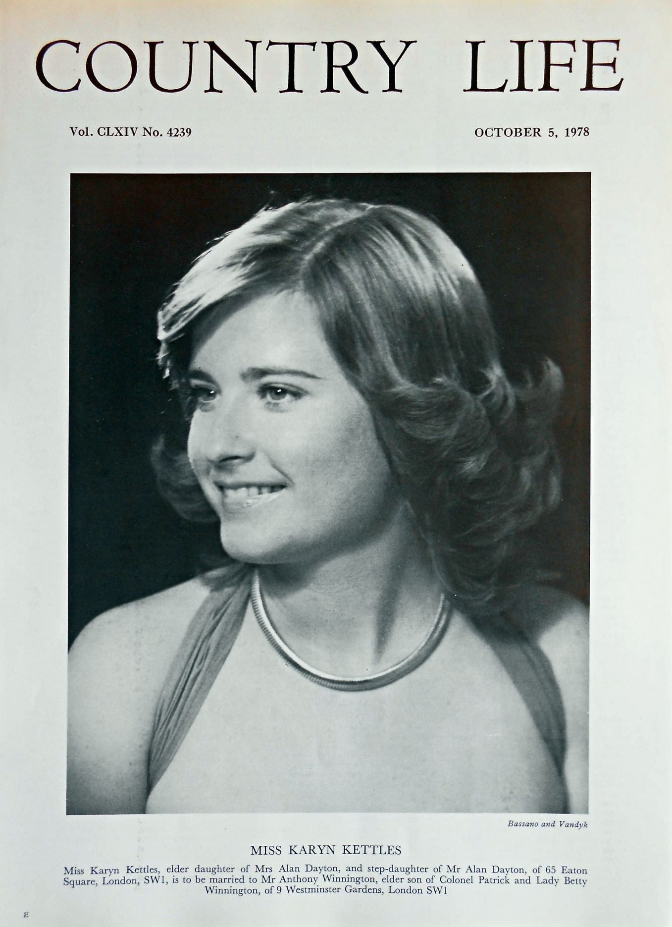 Miss Karyn Kettles Country Life Magazine Portrait October 5, 1978 Vol. CLXIV No. 4239