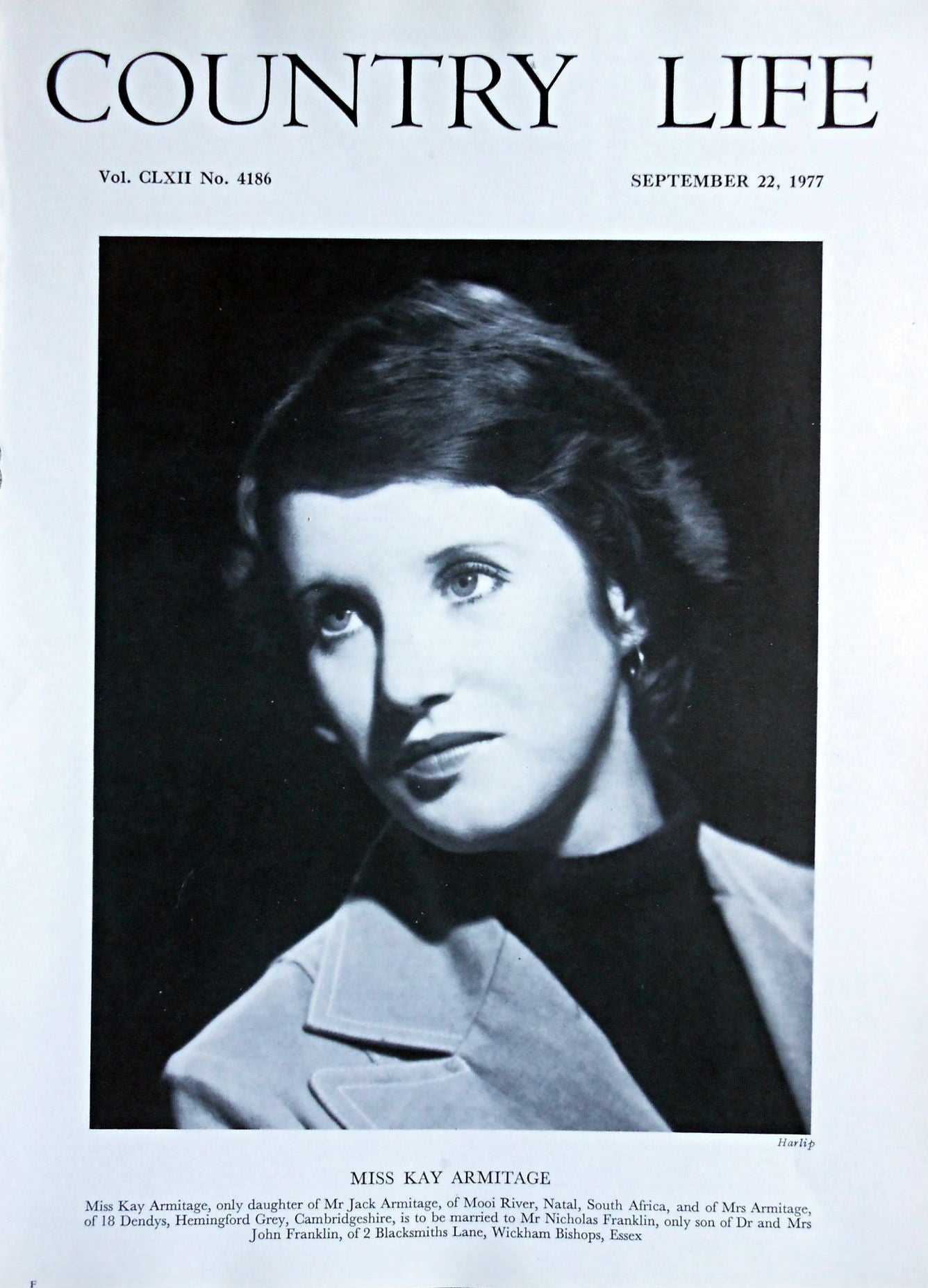 Miss Kay Armitage Country Life Magazine Portrait September 22, 1977 Vol. CLXII No. 4186 - Copy