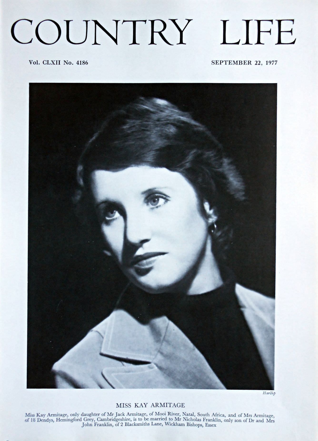 Miss Kay Armitage Country Life Magazine Portrait September 22, 1977 Vol. CLXII No. 4186