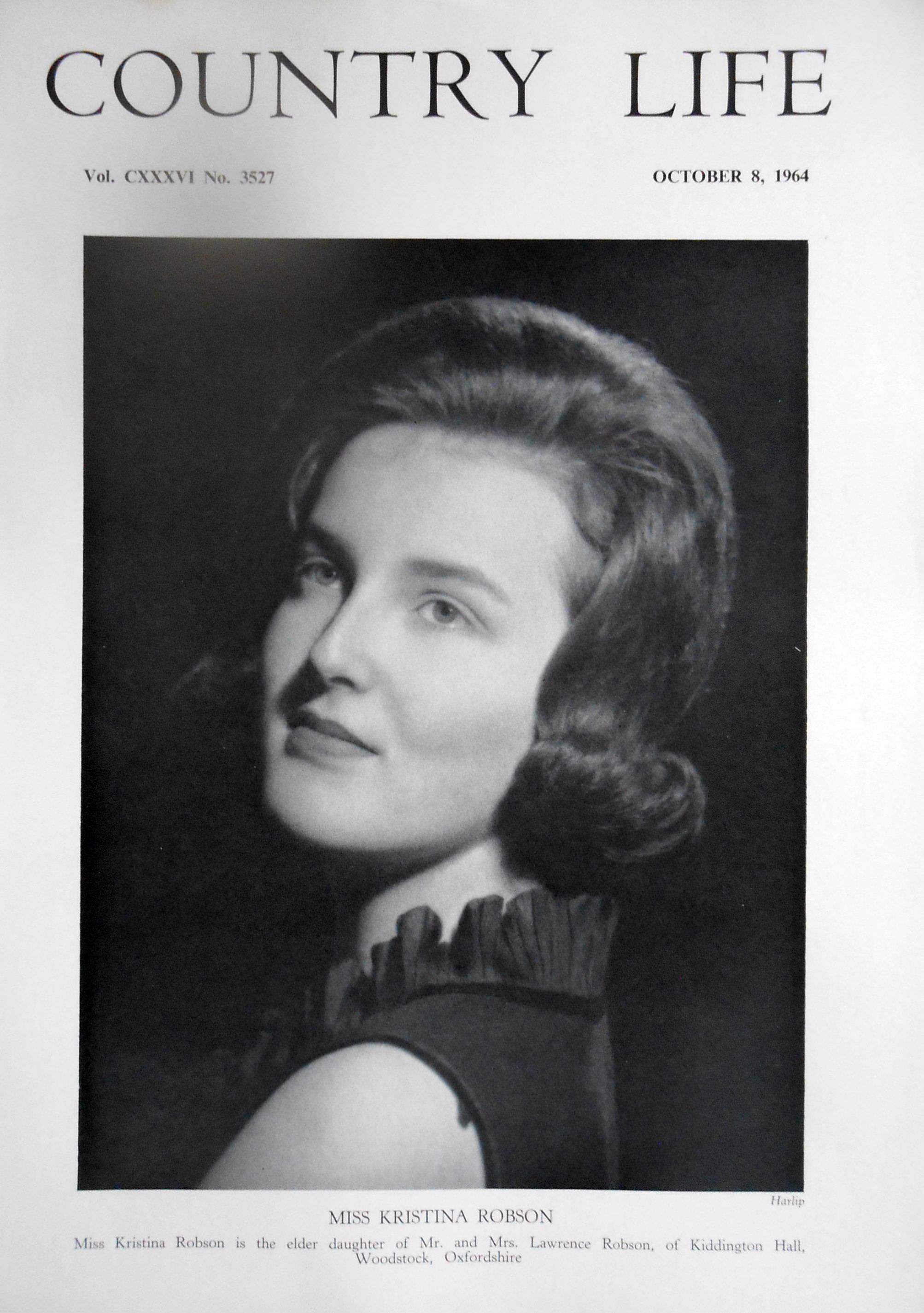 Miss Kristina Robson Country Life Magazine Portrait October 8, 1964 Vol. CXXXVI No. 3527