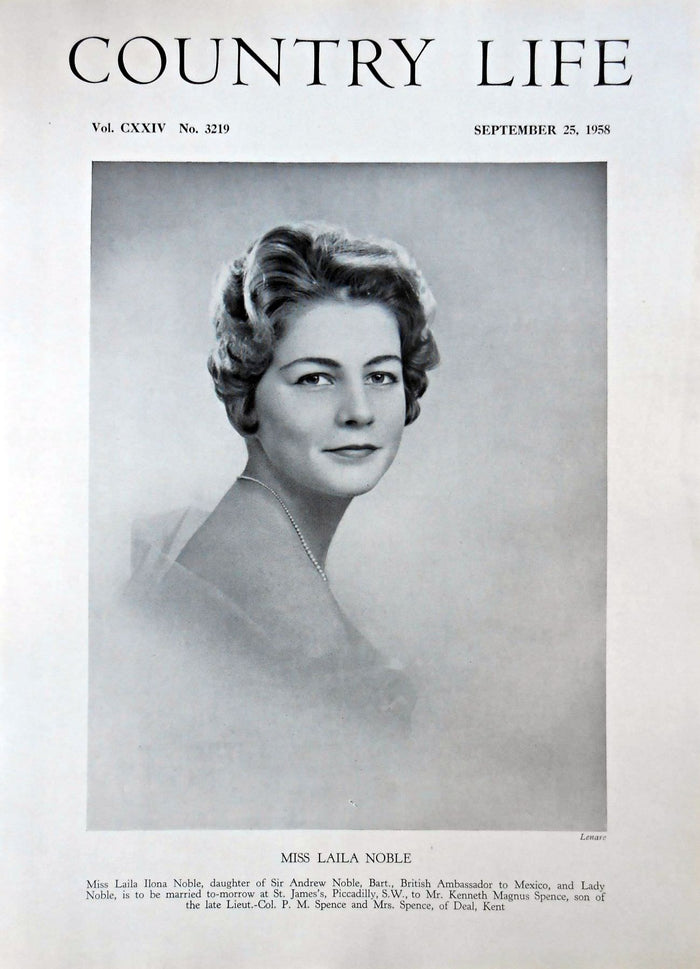 Miss Laila Ilona Noble Country Life Magazine Portrait September 25, 1958 Vol. CXXIV No. 3219