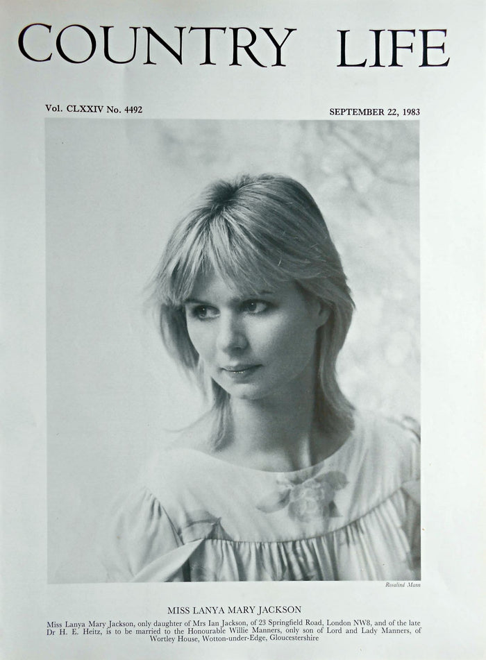 Miss Lanya Mary Jackson Country Life Magazine Portrait September 22, 1983 Vol. CLXXIV No. 4492