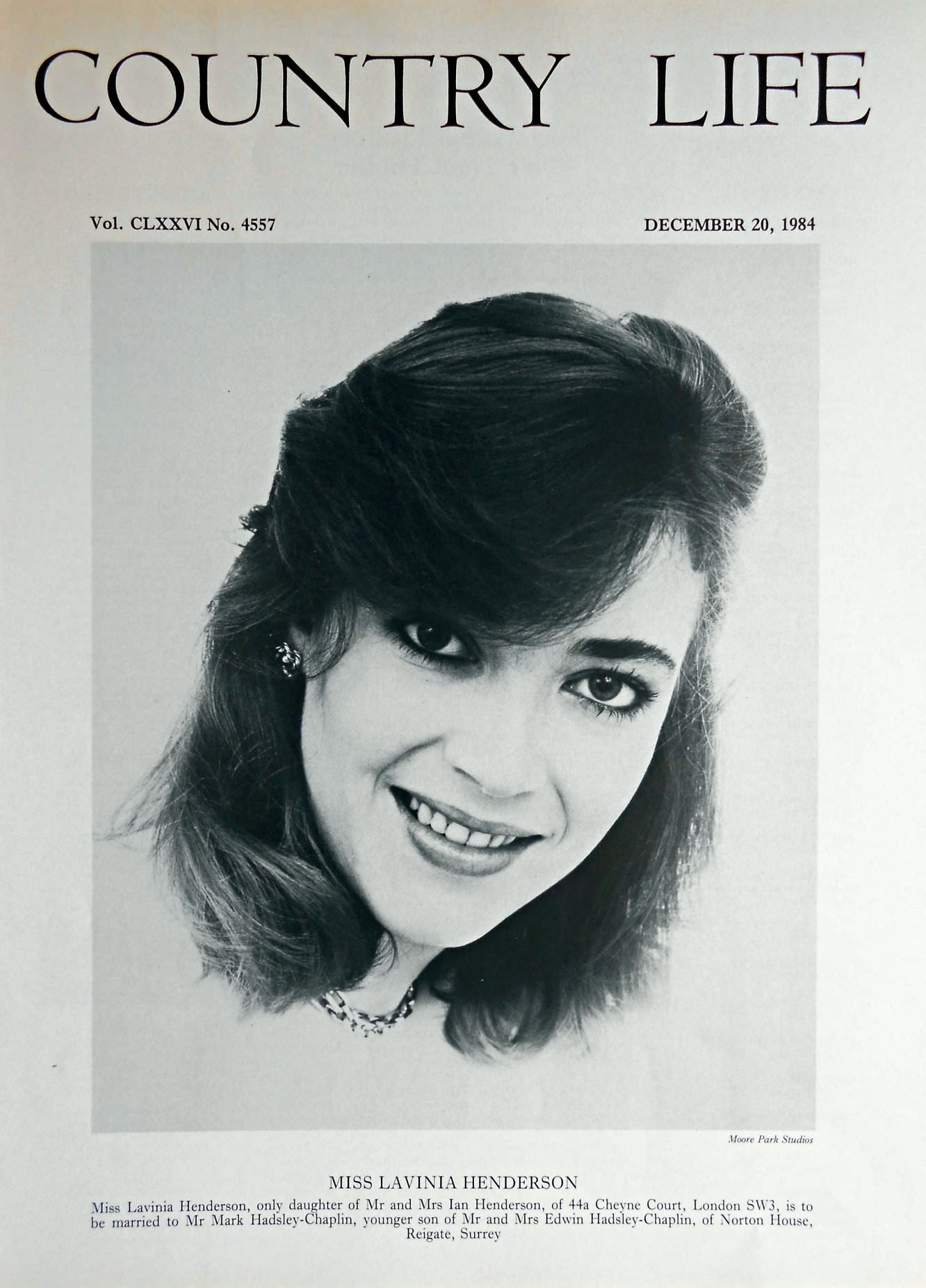 Miss Lavinia Henderson Country Life Magazine Portrait December 20, 1984 Vol. CLXXVI No. 4557 - Copy