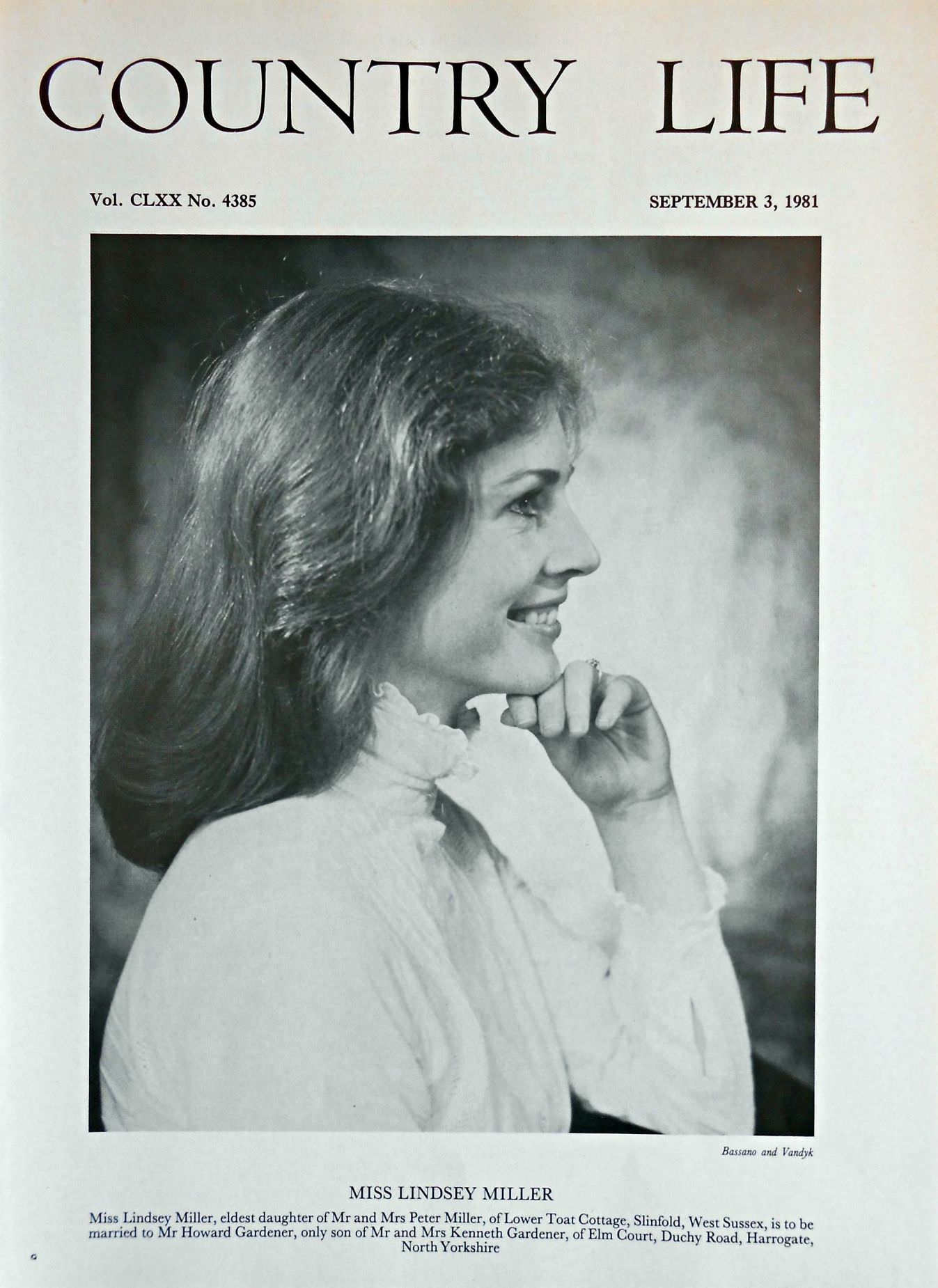 Miss Lindsey Miller Country Life Magazine Portrait September 3, 1981 Vol. CLXX No. 4385