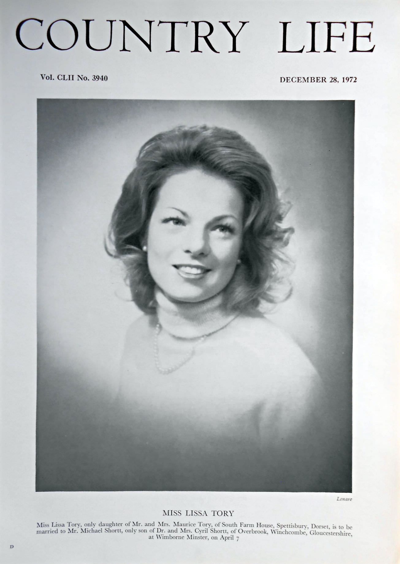 Miss Lissa Tory Country Life Magazine Portrait December 28, 1972 Vol. CLII No. 3940 - Copy