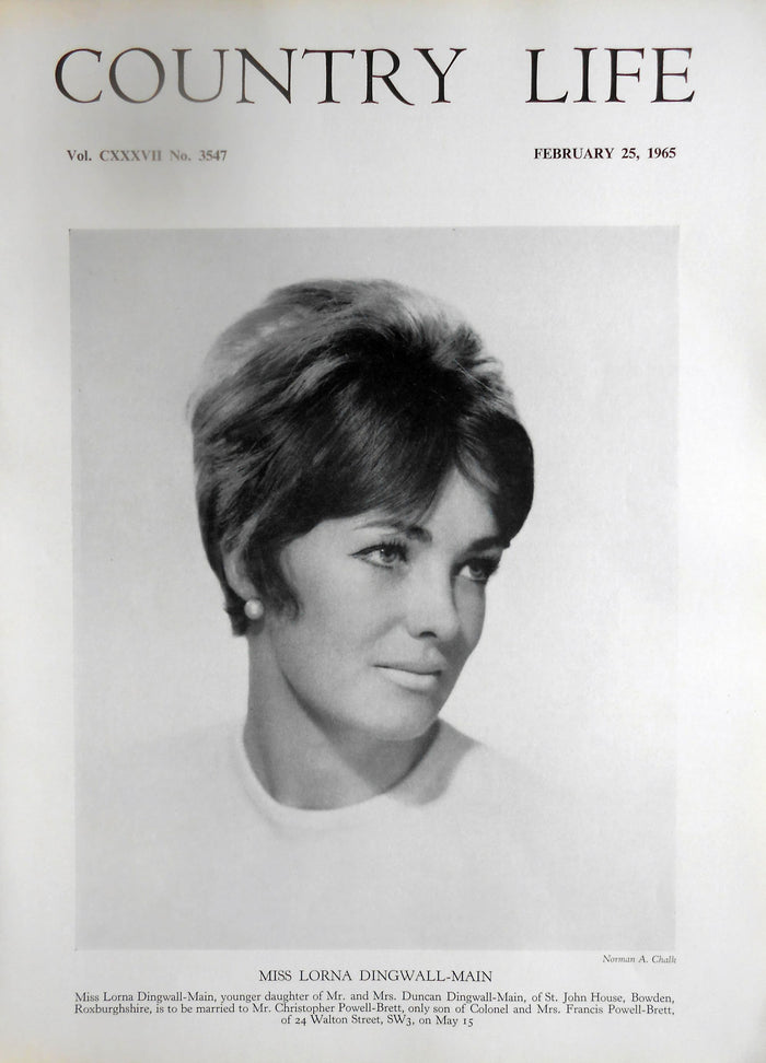 Miss Lorna Dingwall-Main Country Life Magazine Portrait February 25, 1966 Vol. CXXXVII No. 3547