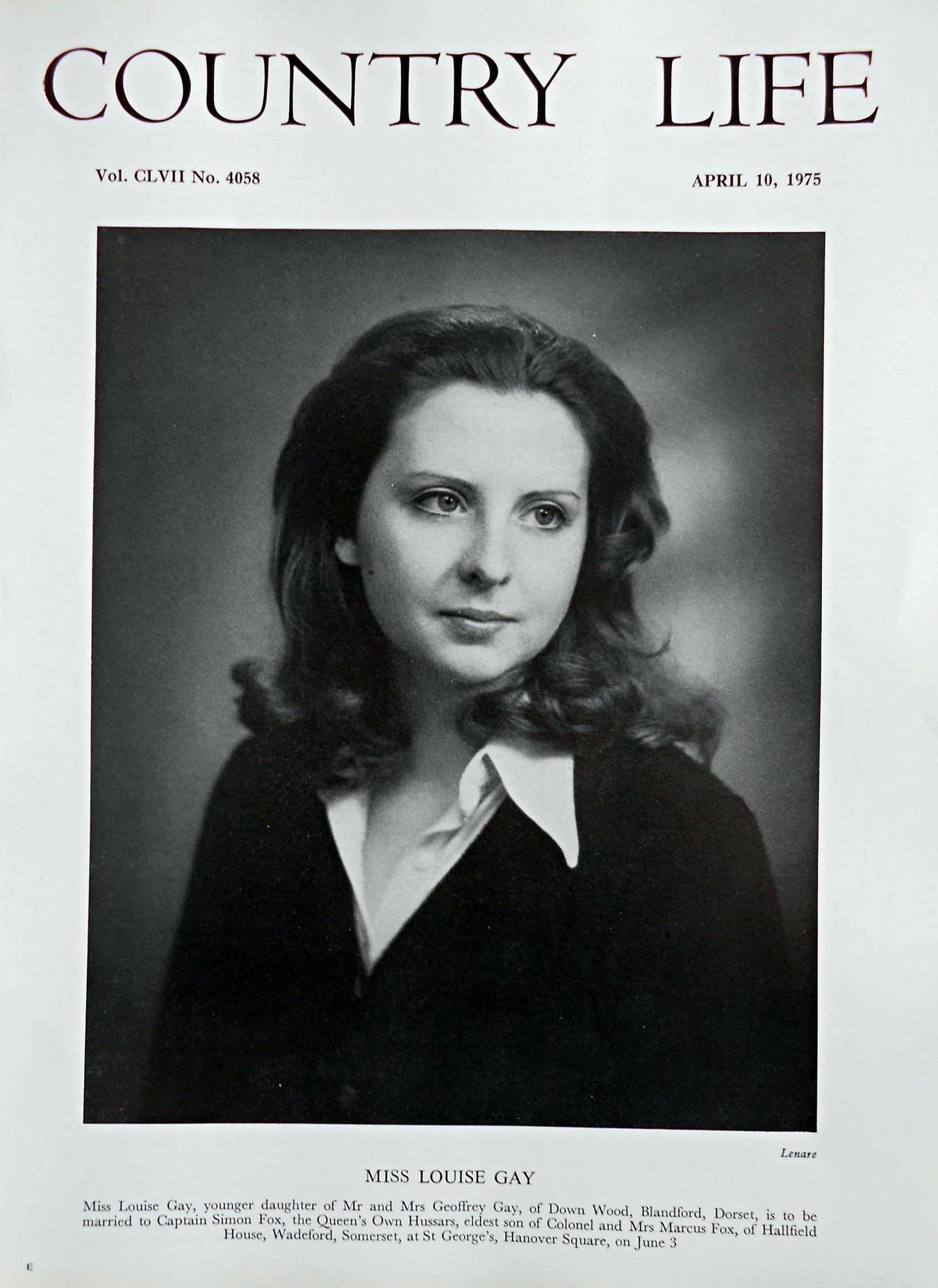 Miss Louise Gay Country Life Magazine Portrait April 10, 1975 Vol. CLVII No. 4058