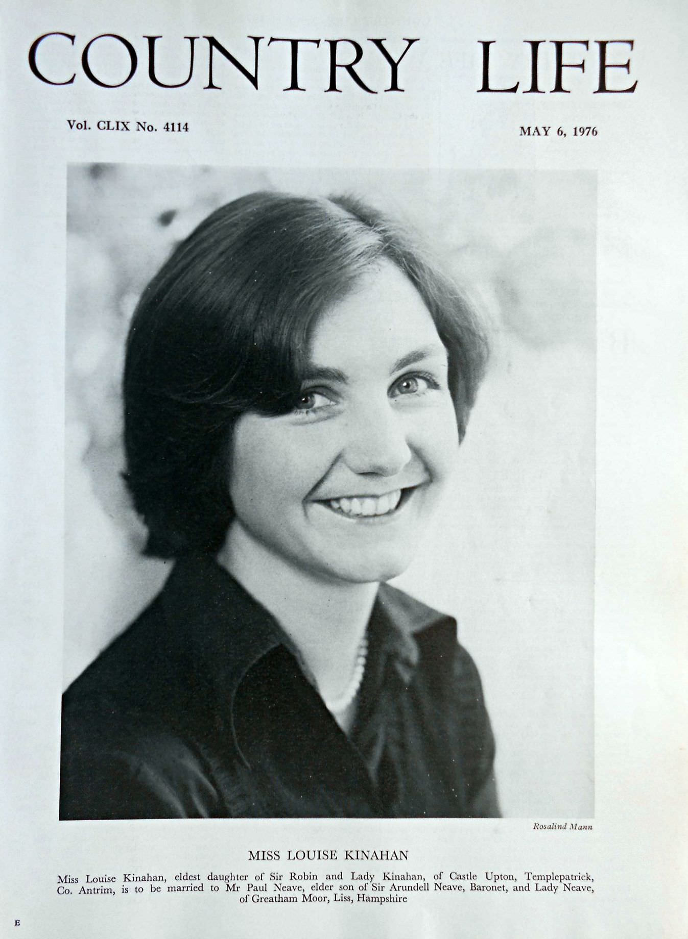 Miss Louise Kinahan Country Life Magazine Portrait May 6, 1976 Vol. CLIX No. 4114