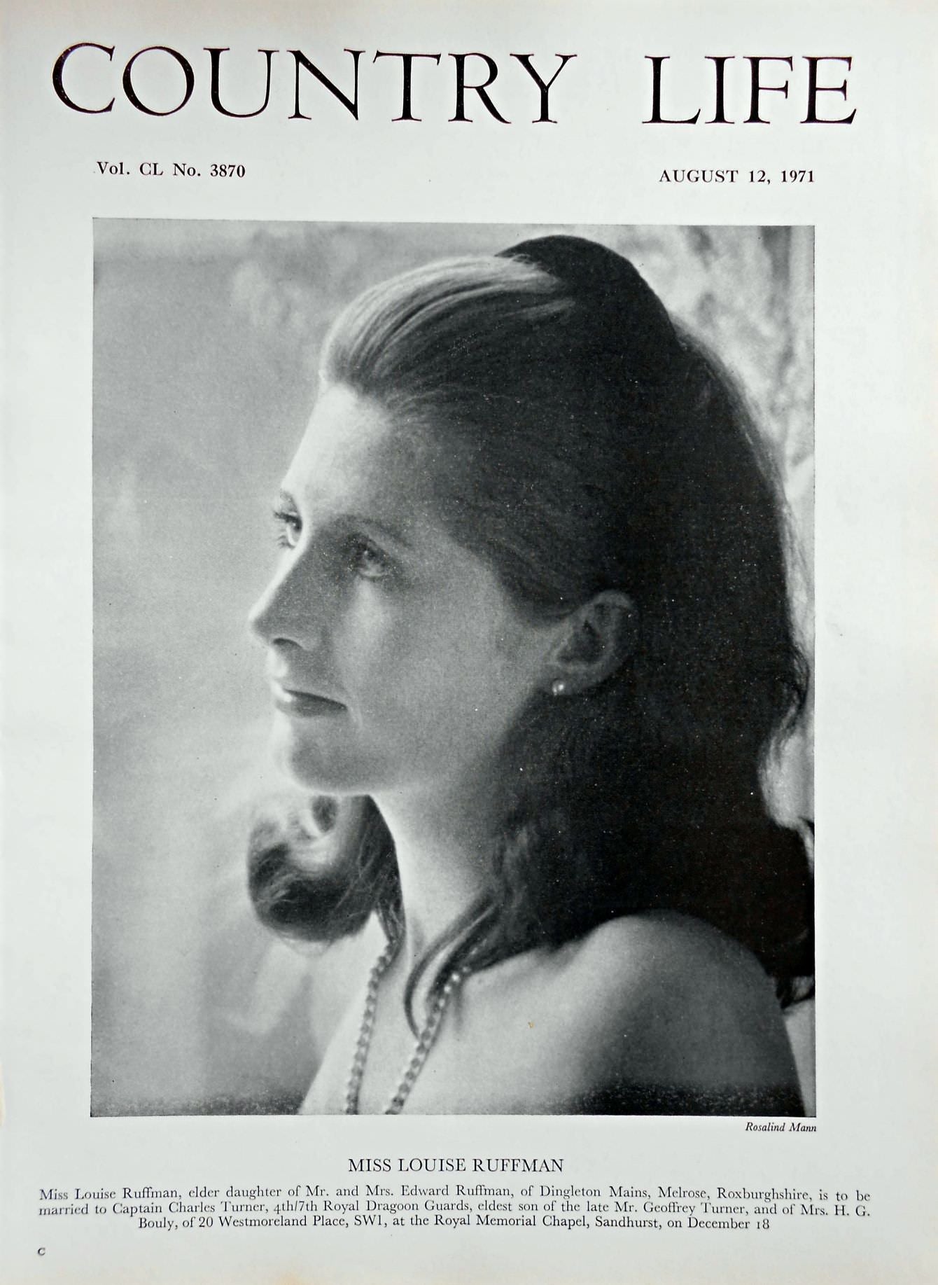 Miss Louise Ruffman Country Life Magazine Portrait August 12, 1971 Vol. CL No. 3870
